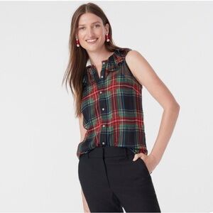 BRAND NEW WITH TAGS! J.Crew Plaid Ruffle Collar Sleeveless Top - Holiday party!